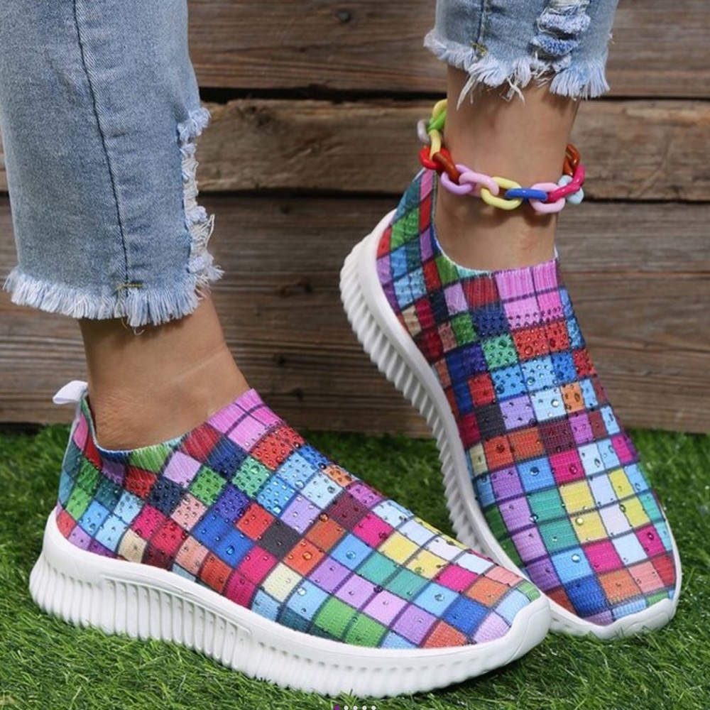 🟥🟦 Multicolor Check Slip On Sneakers 🟨🟩